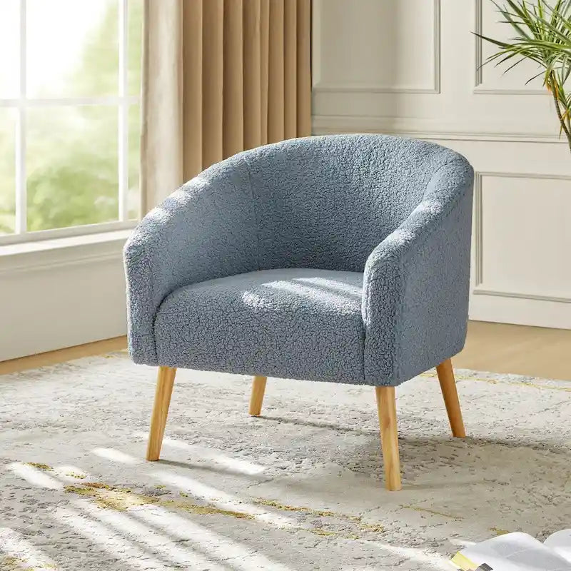 Modern 31W Boucle Armchair with Solid Wood Legs