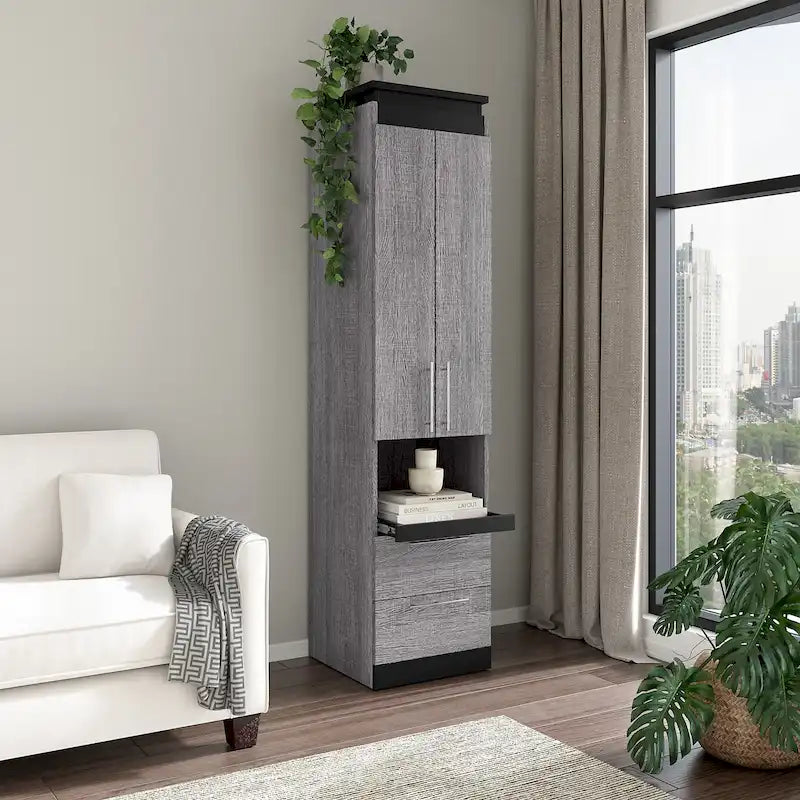 Narrow Storage Cabinet with Drawers and Pull-Out Shelf