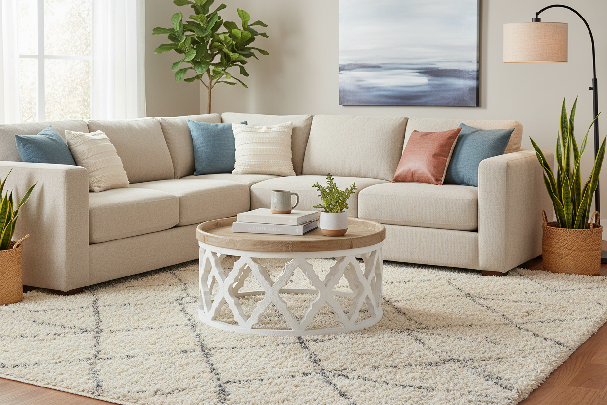 32 Inch Coffee Table, Round, Quatrefoil Lattice Design, Brown, White