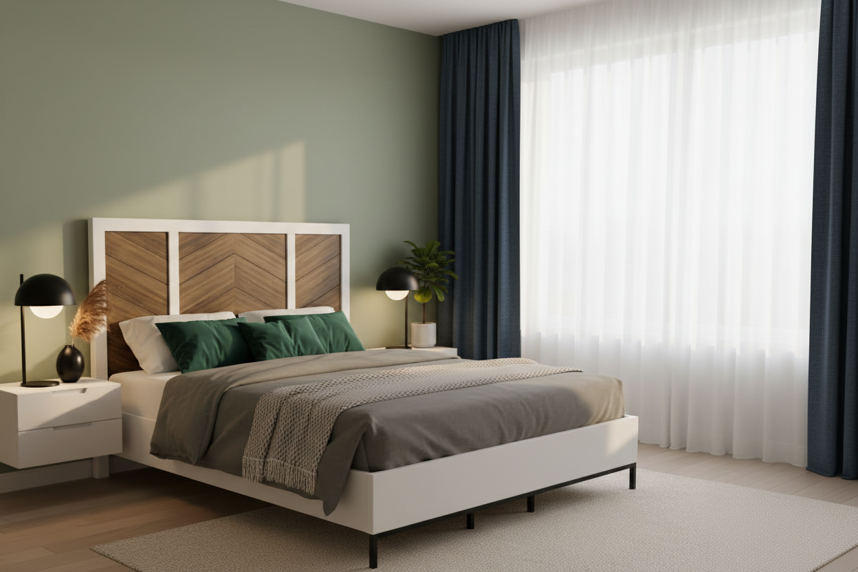 White and Walnut Finish 1pc Bed Chevron Pattern Headboard