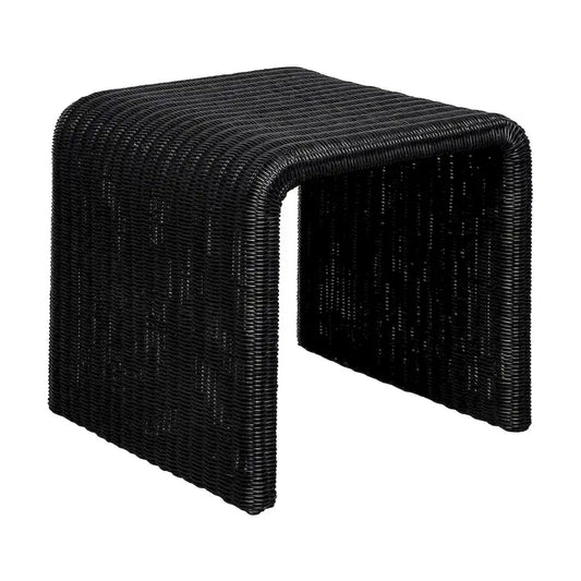 Black Woven Rattan Square End Table