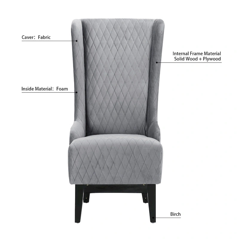 Upholstered Velvet Accent Chair with High Wingback and Wooden Legs