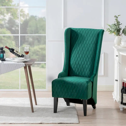 Upholstered Velvet Accent Chair with High Wingback and Wooden Legs