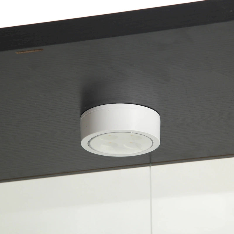 Lighted Two Door Glass Cabinet Glass Display Cabinet with 4 Shelves, Black