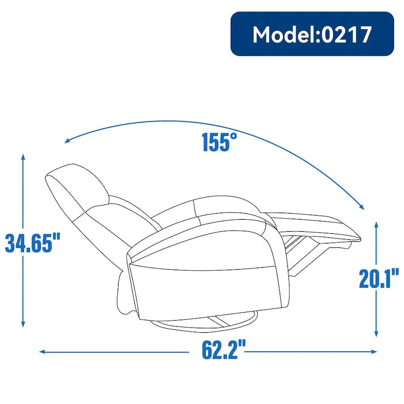 Blue Genuine Leather Swivel Glider Power Recliner with USB, Type-C, Pockets