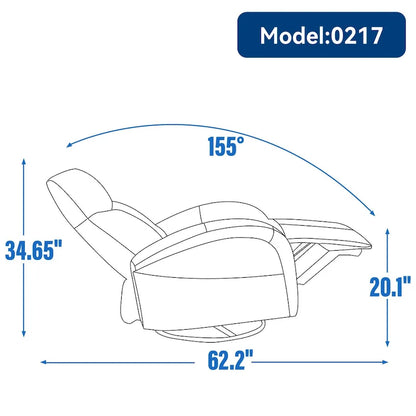 Blue Genuine Leather Swivel Glider Power Recliner with USB, Type-C, Pockets