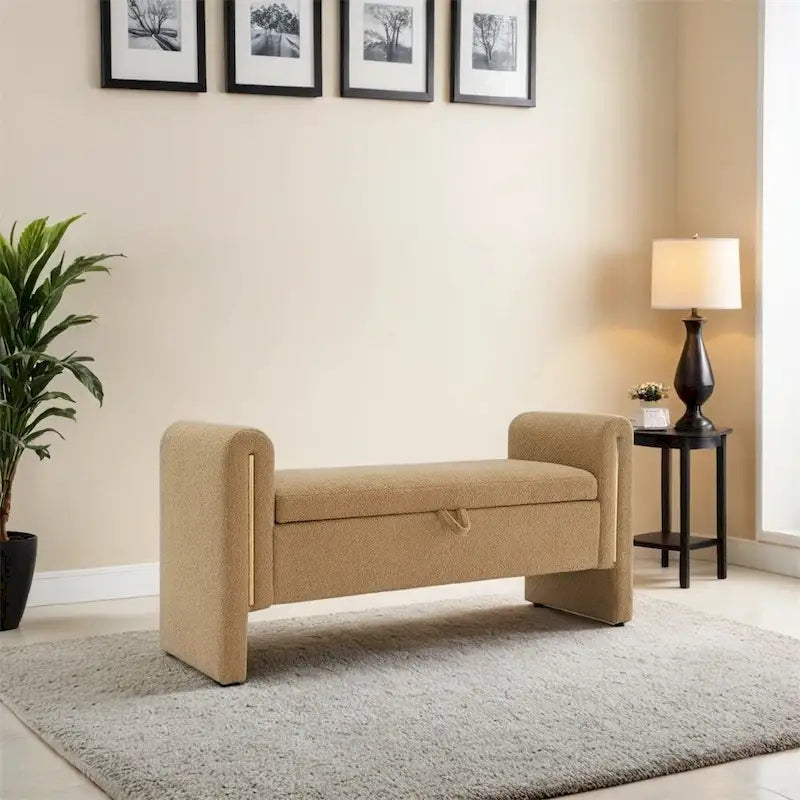 Modern Bed End Bench with Arms and Storage,Upholstered Foot Rest Stool