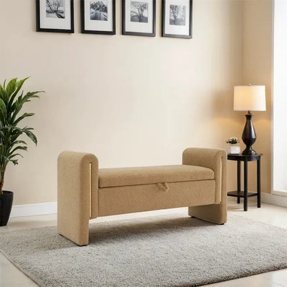 Modern Bed End Bench with Arms and Storage,Upholstered Foot Rest Stool