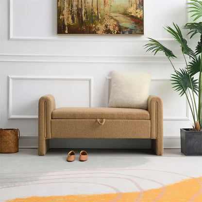 Modern Bed End Bench with Arms and Storage,Upholstered Foot Rest Stool