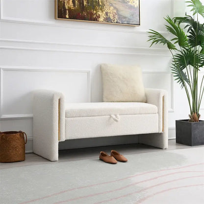 Modern Bed End Bench with Arms and Storage,Upholstered Foot Rest Stool