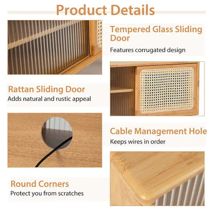 Modern TV Stand Entertainment Center Media Console with Rattan