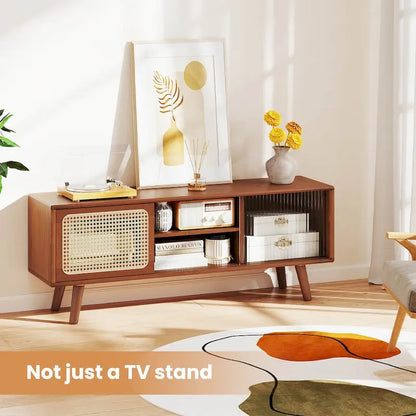 Modern TV Stand Entertainment Center Media Console with Rattan