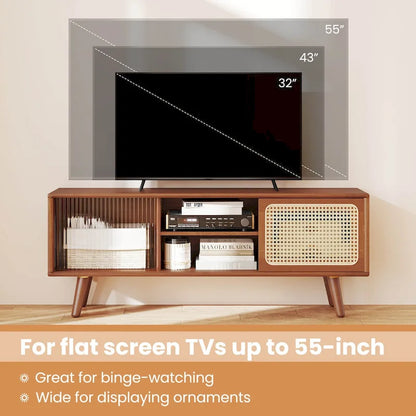 Modern TV Stand Entertainment Center Media Console with Rattan