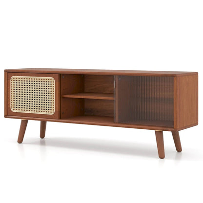 Modern TV Stand Entertainment Center Media Console with Rattan