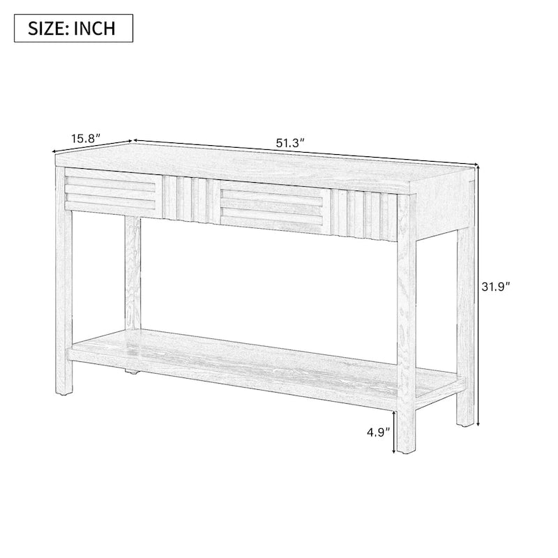 51.3 MDF Classic Stripe Console Table - Ash Veneer & Fir Wood Legs with 2 Drawers