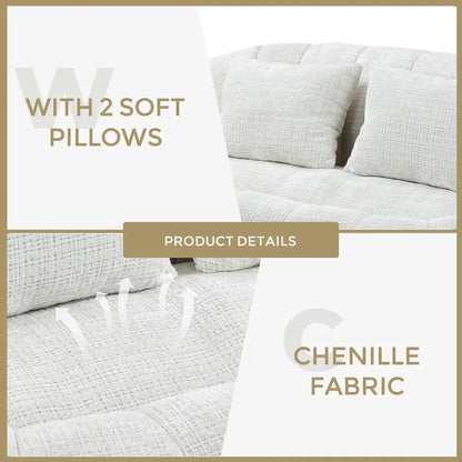 Beige 59.05 Chenille High Back Loveseat Chaise Lounge Chair