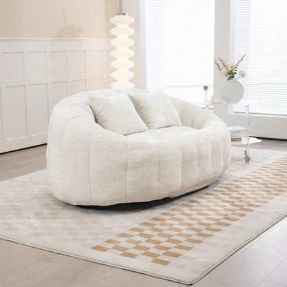 Beige 59.05 Chenille High Back Loveseat Chaise Lounge Chair