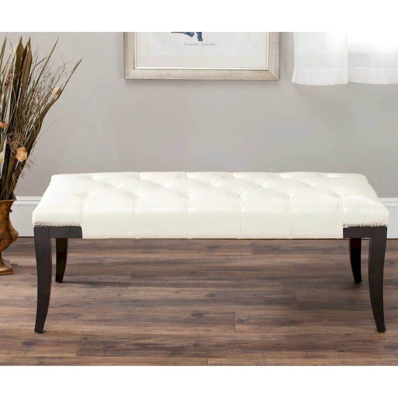 SAFAVIEH Leia Cream Tufted Nailhead Bench - 48Wx20Dx19H