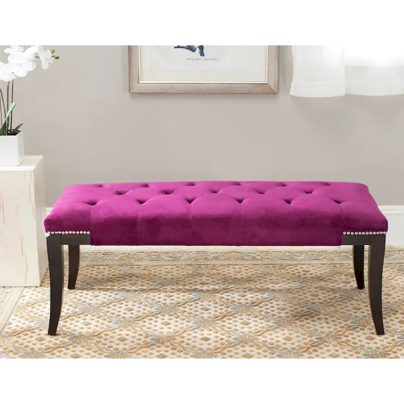 Cream Tufted Nailhead Bench - 48Wx20Dx19H