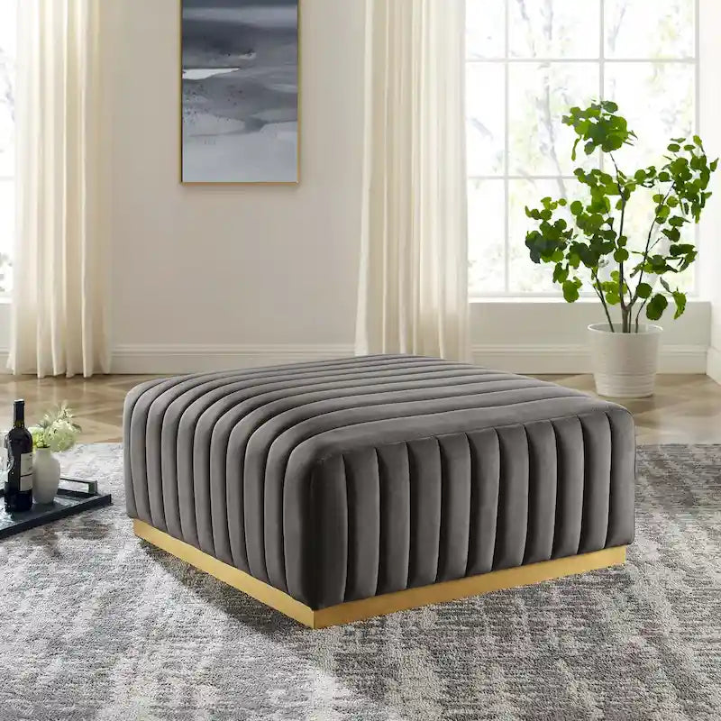 Tufted Performance Velvet Ottoman