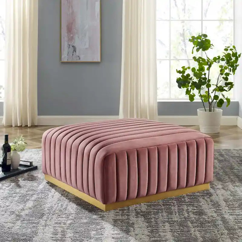Tufted Performance Velvet Ottoman