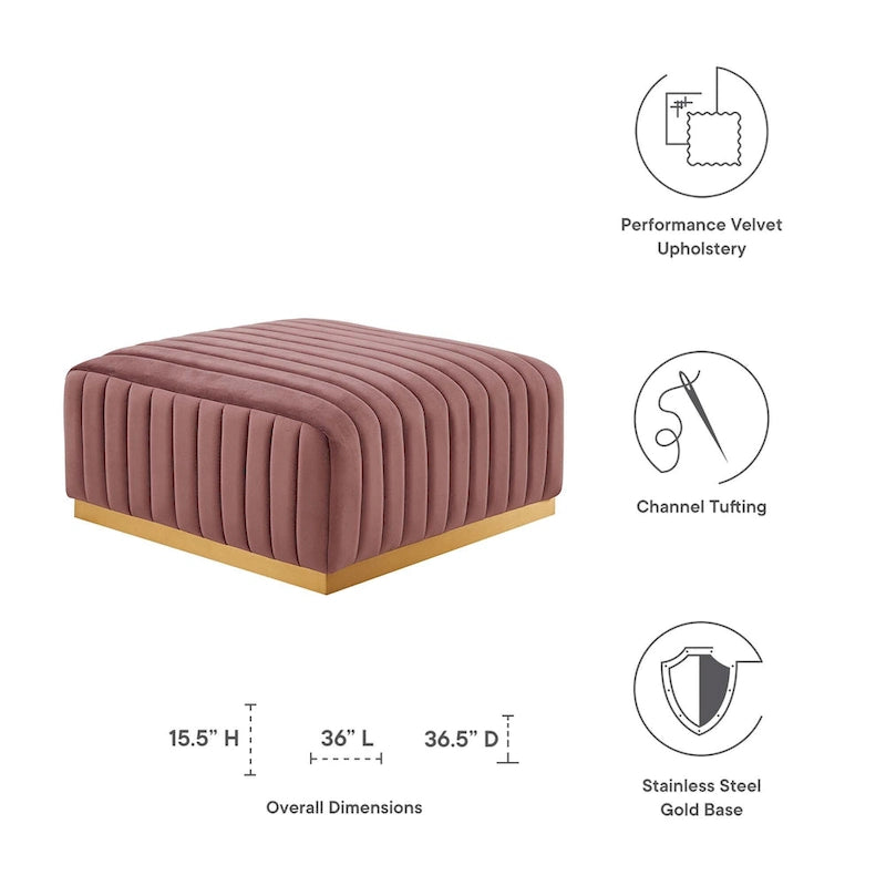 Tufted Performance Velvet Ottoman