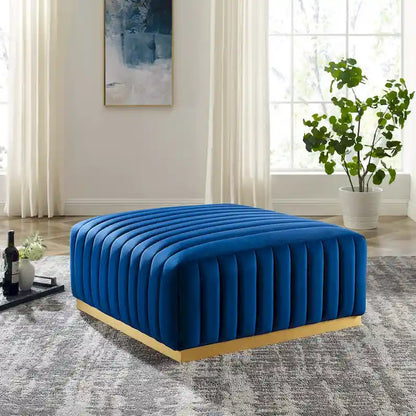 Tufted Performance Velvet Ottoman