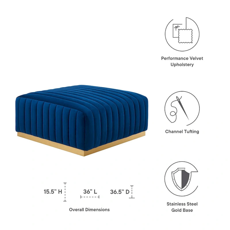 Tufted Performance Velvet Ottoman