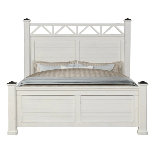 Antique White Finish Wood Panel Bed