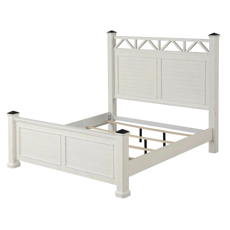 Antique White Finish Wood Panel Bed