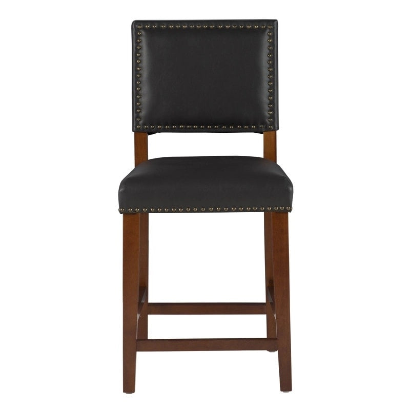 24-inch Black Faux Leather Counter Stool