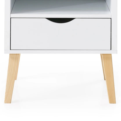 Mid-Century Modern Night Stand End Table White Wood Bedside Table