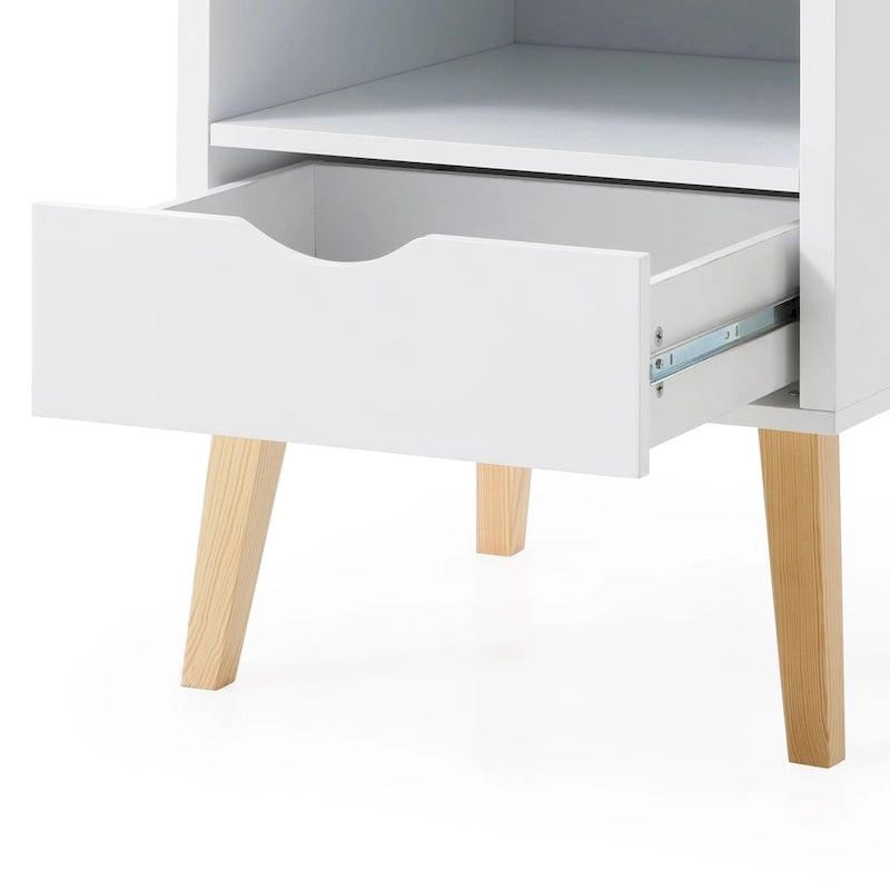 Mid-Century Modern Night Stand End Table White Wood Bedside Table