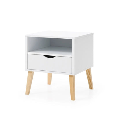 Mid-Century Modern Night Stand End Table White Wood Bedside Table