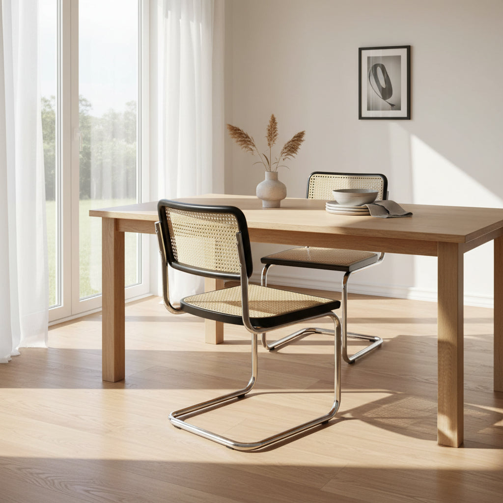 Breuer Chair Company Cesca Cane Dining Chair in Chrome and Black