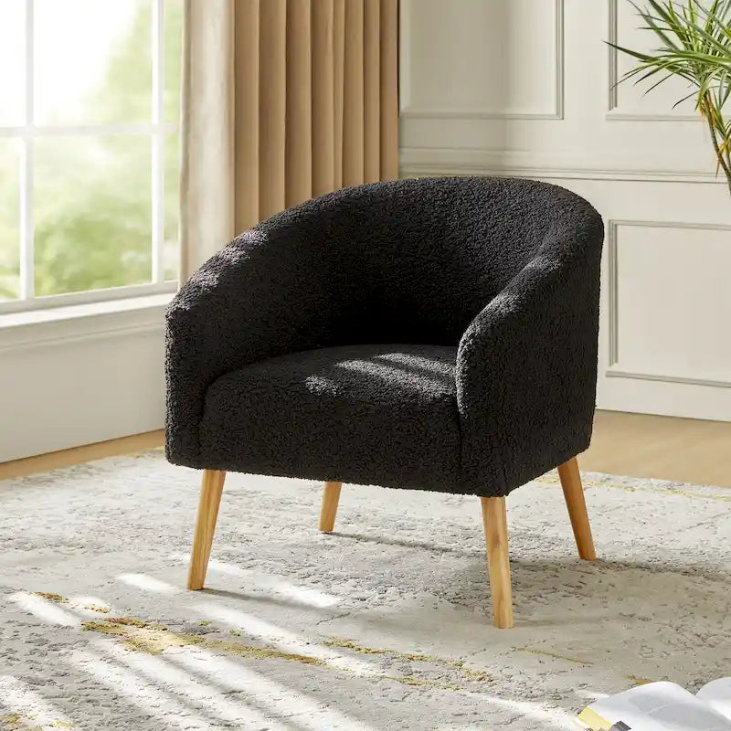 Modern 31W Boucle Armchair with Solid Wood Legs