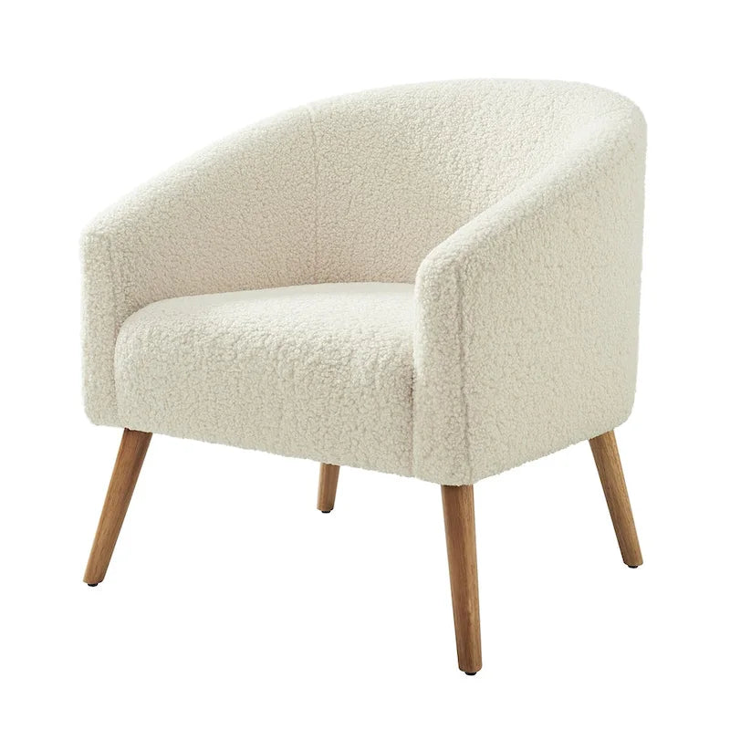 Modern 31W Boucle Armchair with Solid Wood Legs