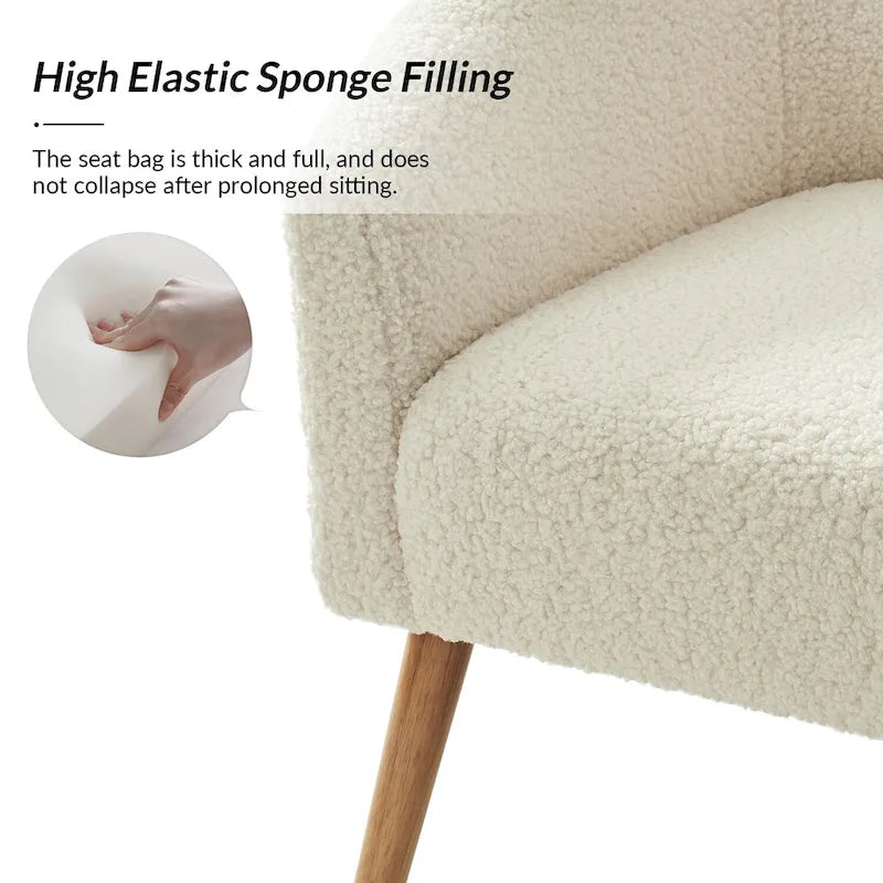 Modern 31W Boucle Armchair with Solid Wood Legs