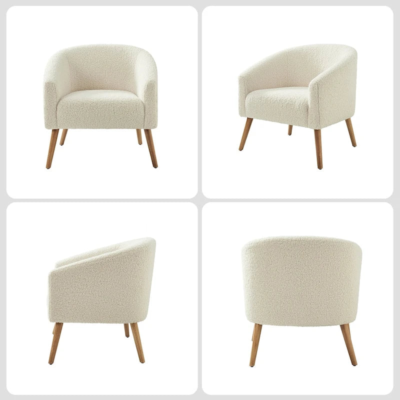 Modern 31W Boucle Armchair with Solid Wood Legs