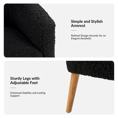 Modern 31W Boucle Armchair with Solid Wood Legs