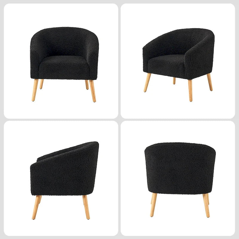 Modern 31W Boucle Armchair with Solid Wood Legs