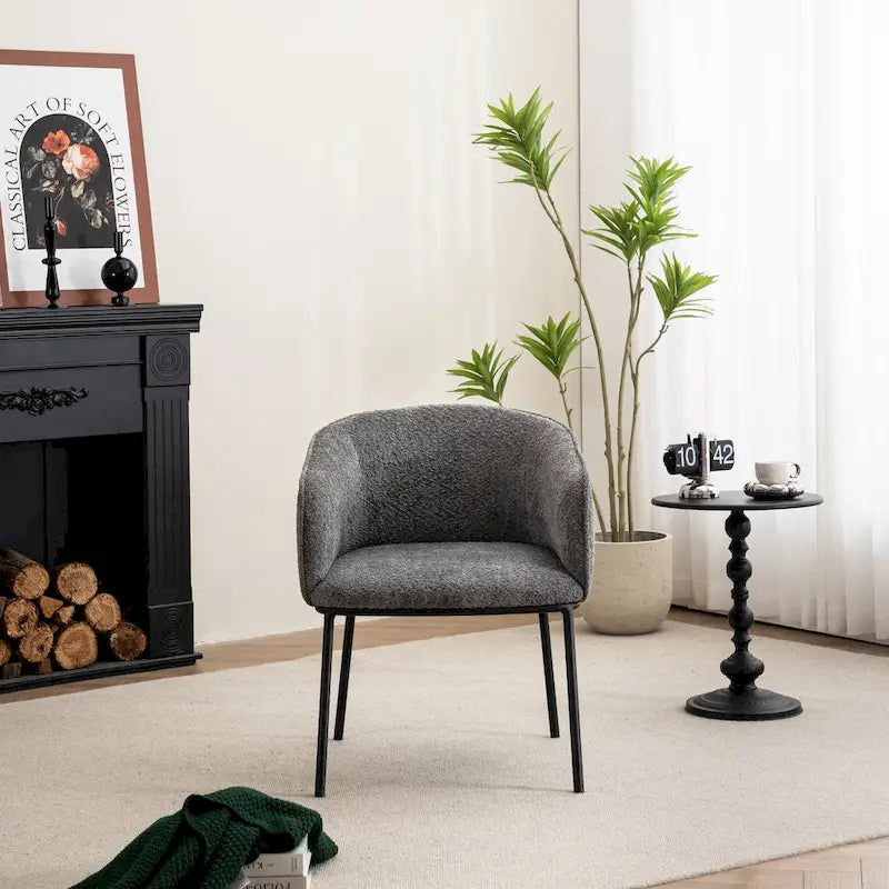 Set of 1 Boucle Upholstered Accent Barrel Armchair