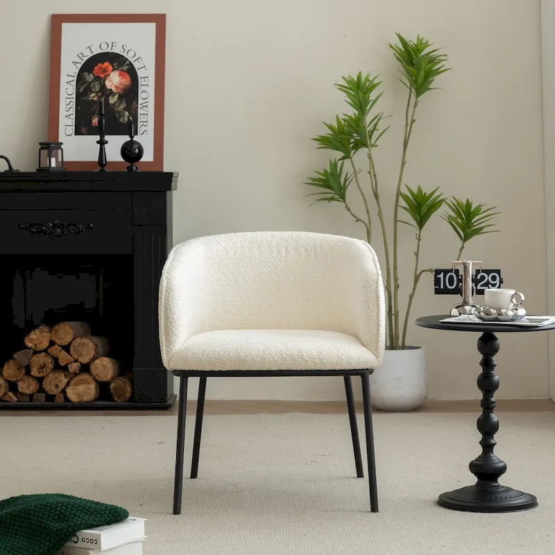 Set of 1 Boucle Upholstered Accent Barrel Armchair