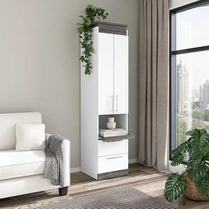 Narrow Storage Cabinet with Drawers and Pull-Out Shelf