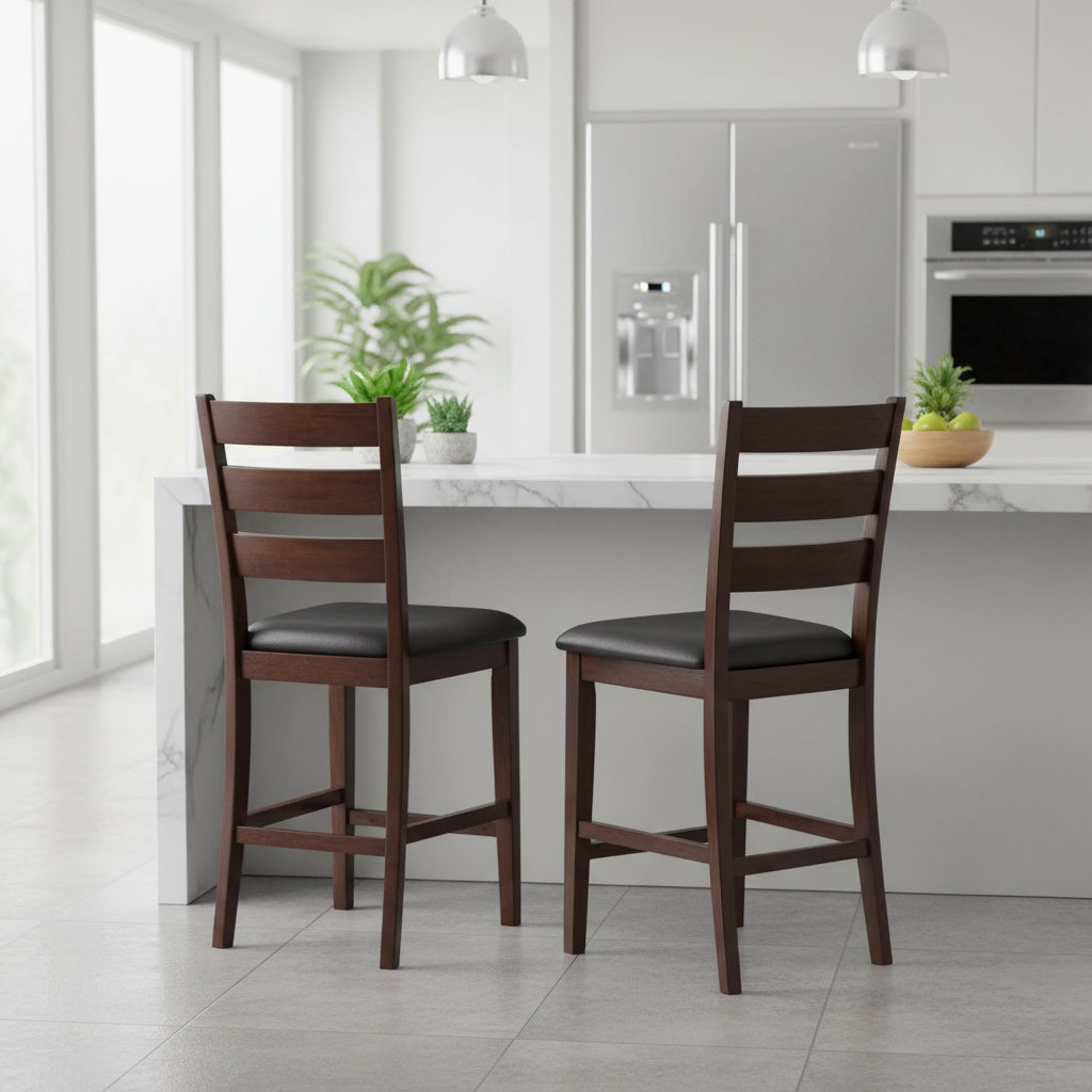 Wooden Counter Height Armless Chair, Walnut brown, Set of 2