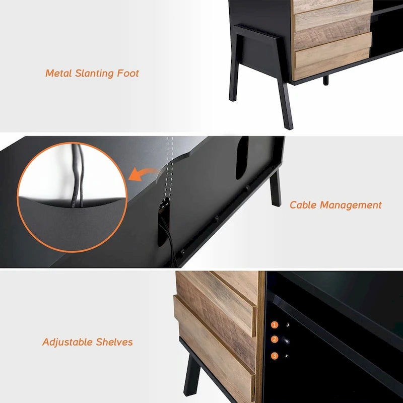 Mid-Century Modern TV Stand for up to 65 Flat Screen, Wood, 59