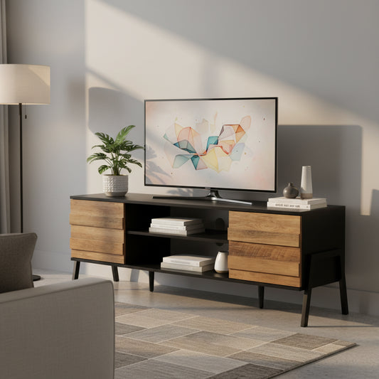 Mid-Century Modern TV Stand for up to 65 Flat Screen, Wood, 59