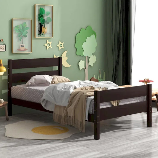 Wooden Bed with Headboard and Footboard,Twin Size