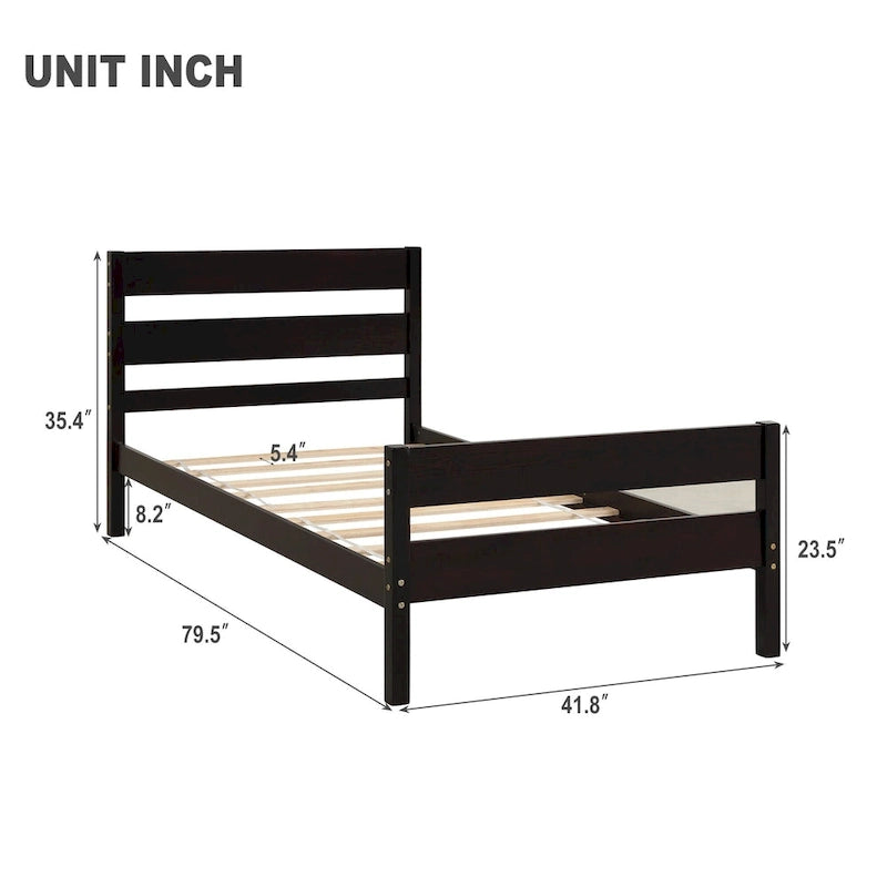 Wooden Bed with Headboard and Footboard,Twin Size
