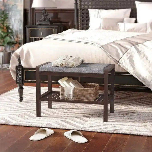 Shoe Rack Bench with Cushion - 12.6D x 23.6W x 16.9H